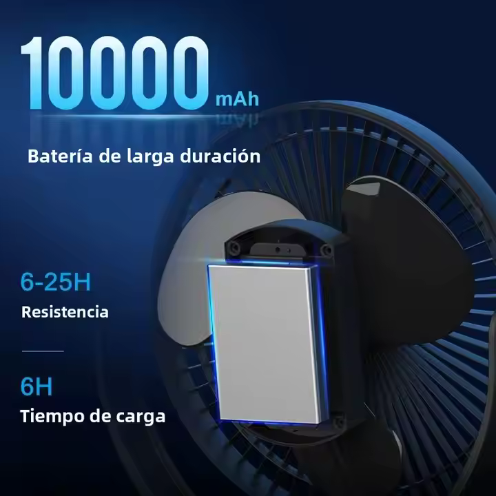 Ventilador portátil recargable de 8 pulgadas con clip, 4 velocidades, potente flujo de aire, ideal para escritorio, golf, gimnasio, viajes y camping. Batería de 10000 mAh. Funciona con pilas.